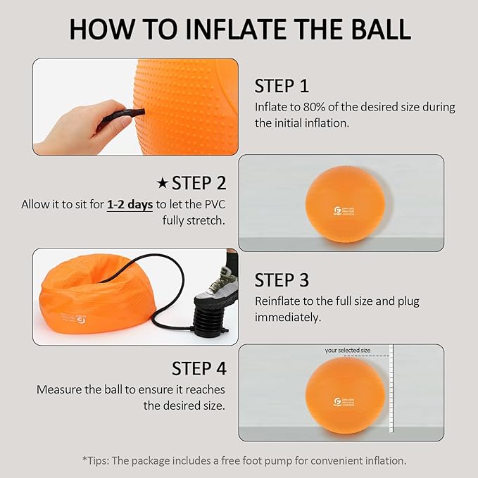 Gruper Yoga Ball, Multiple Sizes Non Slip Exercise Ball for Workout, Birthing, Balance, Stability, Pregnancy, 2200LB Capacity, Anti Burst Chair for Home and Office, Includes Quick Pump & Fitness Guide