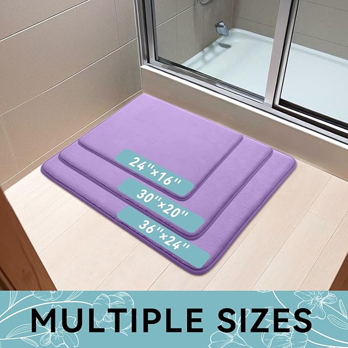 Smiry Memory Foam Bath Mat 47x17, Extra Soft and Absorbent Bathroom Mats, Non Slip Washable Carpet for Floor, Shower and Tub, Purple