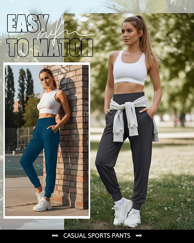 2 Pack Women's Yoga Joggers, Cozy Sweatpants with Pockets Casual Loose Comfy High Waisted Lounge Pants