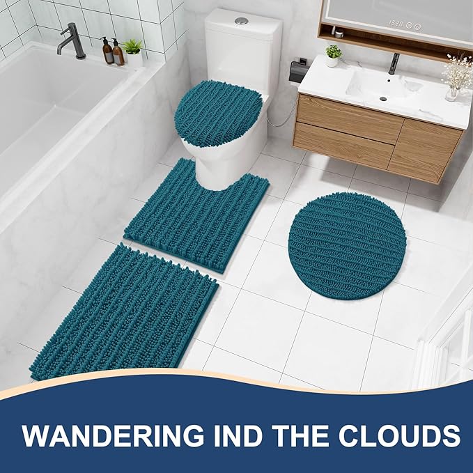 Arotive Luxury Chenille Bathroom Rug Mat, Extra Soft Thick Absorbent Shaggy Bath Rugs, Non-Slip Machine Wash Dry, Plush Bath Mats for Bathroom, Shower and Tub, 36x24, Peacock Blue