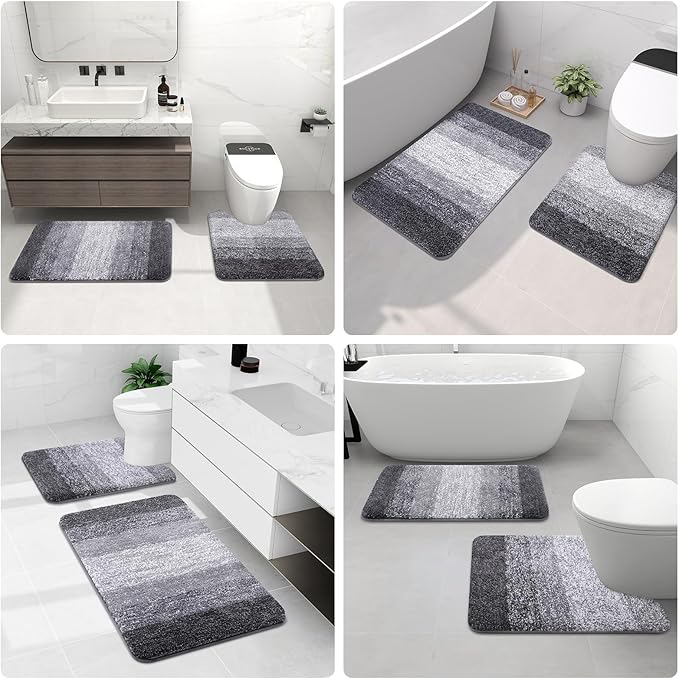 Arotive Microfiber Bathroom Rugs, Shaggy Soft and Absorbent Bath Rug, Non-Slip, Thick Plush Machine Washable Dry Bath Mats for Bathroom, Tub and Shower, 59x17, Grey, Rectangular