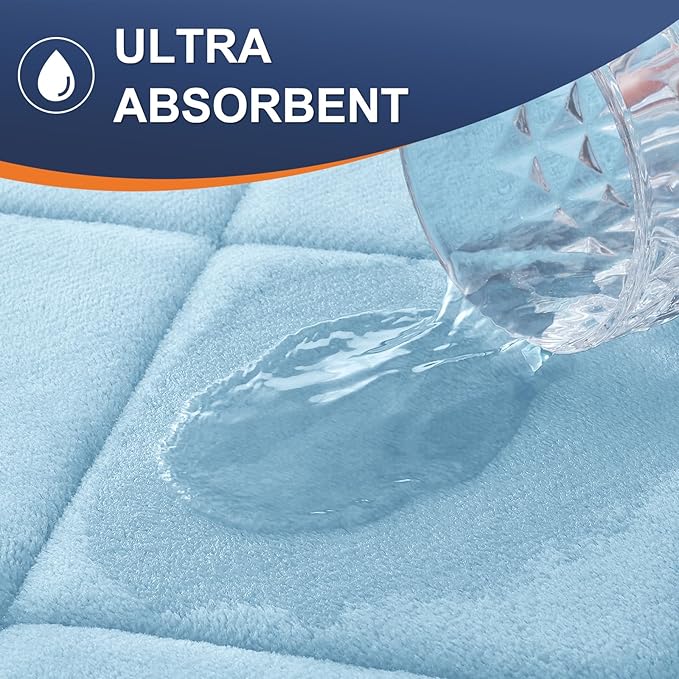 OLANLY Memory Foam Bath Mat 70x24, Ultra Soft and Absorbent Bathroom Rugs, Machine Washable, Comfortable Bath Carpet for Bathroom Floor, Tub and Shower, Sky Blue