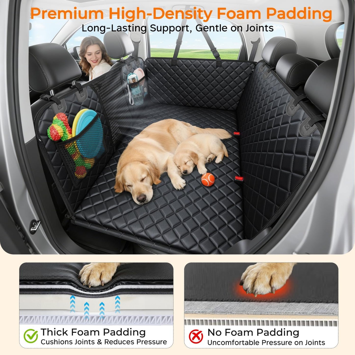 Dog Back Seat Extender – Hard Bottom Car Seat Bridge for Dogs