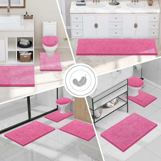 Smiry Luxury Chenille Bathroom Rugs 36x24, Extra Soft and Absorbent Shaggy Bath Mat, Machine Washable, Non-Slip Plush Carpet Runner for Tub, Shower, and Floor, Home Decor Accessories, Hot Pink