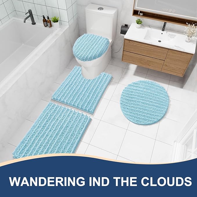 Arotive Luxury Chenille Bathroom Rug Mat, Extra Soft Thick Absorbent Shaggy Bath Rugs, Non-Slip Machine Wash Dry, Plush Bath Mats for Bathroom, Shower and Tub, 40x32, Blue