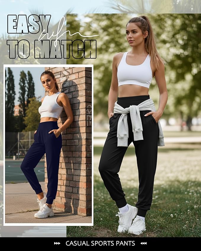 2 Pack Women's Yoga Joggers, Cozy Sweatpants with Pockets Casual Loose Comfy High Waisted Lounge Pants
