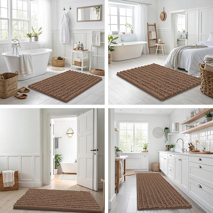 Smiry Bathroom Rugs Mat 30x20, Extra Soft Absorbent Chenille Bath Rugs, Non Slip Rubber Backing Machine Washable Quick Dry Bath Mats for Bathroom Floor, Tub, Shower, Home Decor Accessories, Mocha
