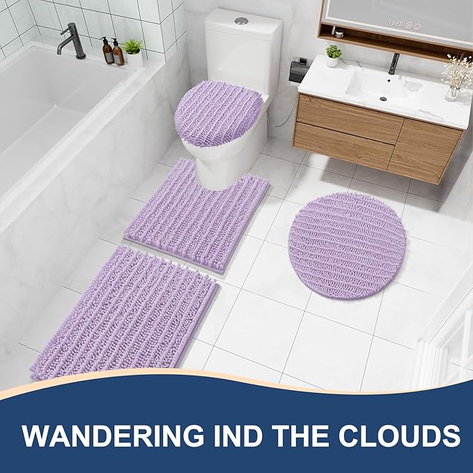 Arotive Luxury Chenille Bathroom Rug Mat, Extra Soft Thick Absorbent Shaggy Bath Rugs, Non-Slip Machine Wash Dry, Plush Bath Mats for Bathroom, Shower and Tub, 47x32, Light Purple