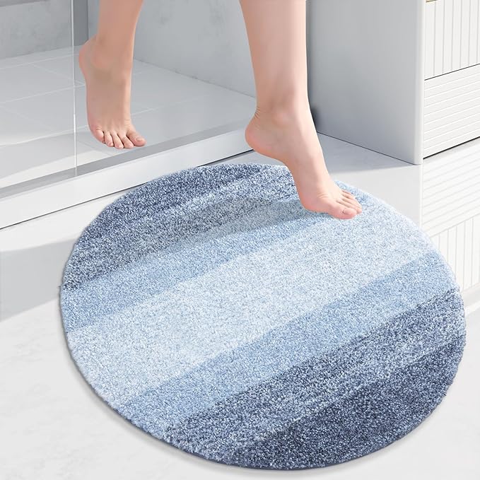 Arotive Microfiber Bathroom Rugs, Shaggy Soft and Absorbent Bath Rug, Non-Slip, Thick Plush Machine Washable Dry Bath Mats for Bathroom, Tub and Shower, 30x30, Light Blue, Round
