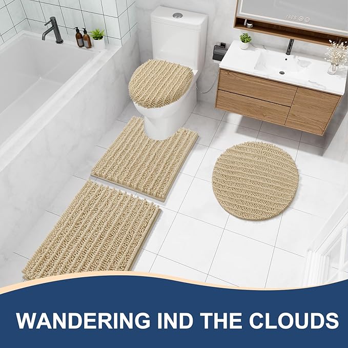 Arotive Luxury Chenille Bathroom Rug Mat, Extra Soft Thick Absorbent Shaggy Bath Rugs, Non-Slip Machine Wash Dry, Plush Bath Mats for Bathroom, Shower and Tub, 50x30, Beige