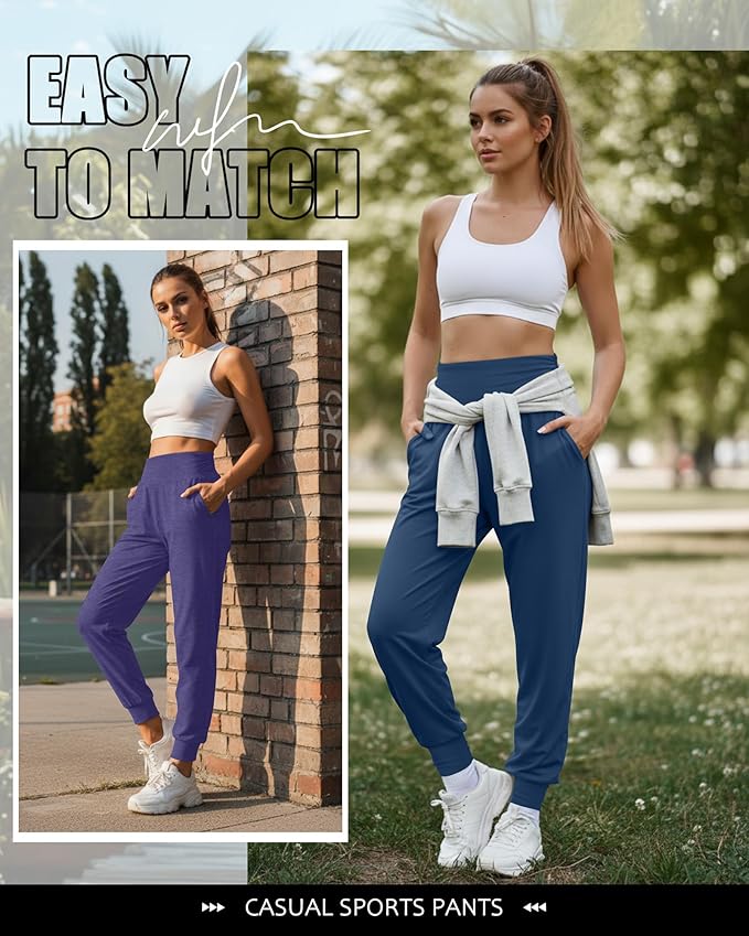 2 Pack Women's Yoga Joggers, Cozy Sweatpants with Pockets Casual Loose Comfy High Waisted Lounge Pants