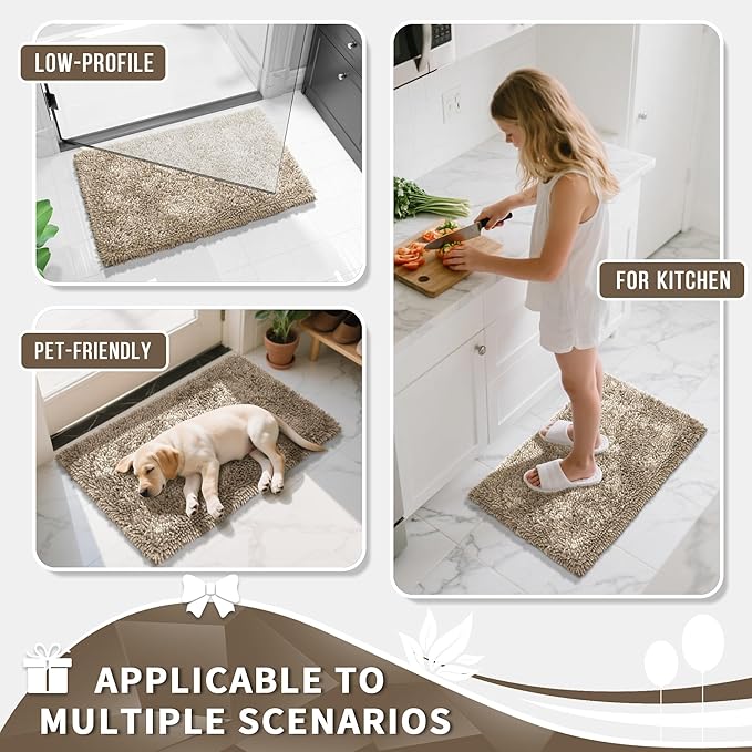Yimobra Long Bathroom Rugs Runner 60x24 Inch, Extra Thick Soft Absorbent Chenille Bath Mat, Non Slip Machine Washable, Quick Dry Bath Rugs for Bathroom Floor, Tub and Shower, Camel