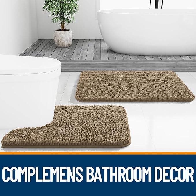 OLANLY Bathroom Rugs 47x17, Extra Soft Absorbent Chenille Bath Rugs, Rubber Backing Quick Dry, Machine Washable Bath Mats for Bathroom Floor, Tub and Shower, Home Decor Accessories, Tan