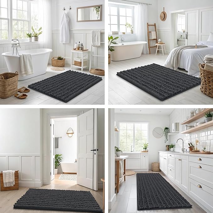 Smiry Bathroom Rugs Mat 44x24, Extra Soft Absorbent Chenille Bath Rugs, Non Slip Rubber Backing Machine Washable Quick Dry Bath Mats for Bathroom Floor, Tub, Shower, Home Decor Accessories, Dark Grey