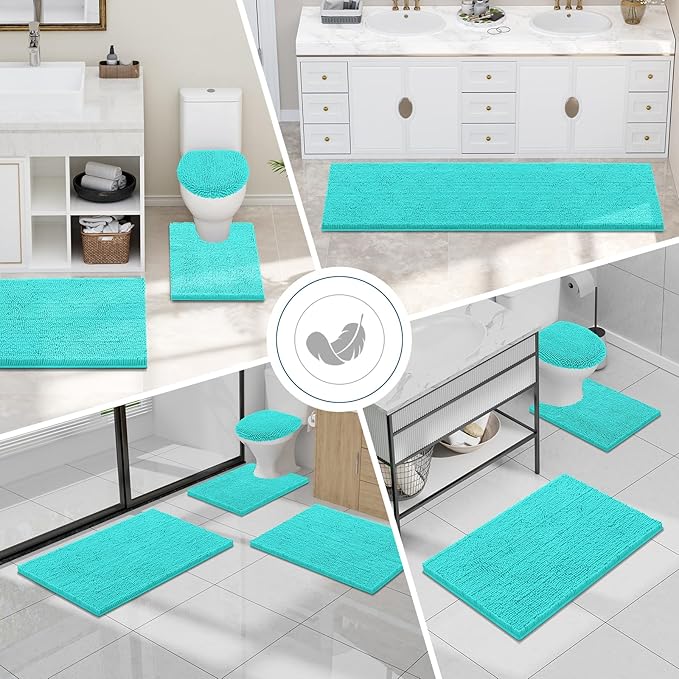 Smiry Luxury Chenille Bathroom Rugs 34x21, Extra Soft and Absorbent Shaggy Bath Mat, Machine Washable, Non-Slip Plush Carpet Runner for Tub, Shower, and Floor, Home Decor Accessories, Turquoise