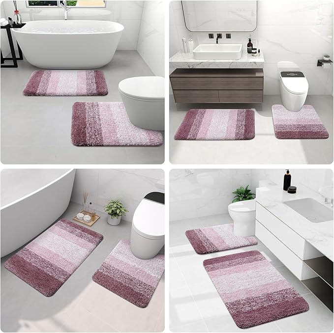 Arotive Microfiber Bathroom Rugs, Shaggy Soft and Absorbent Bath Rug, Non-Slip, Thick Plush Machine Washable Dry Bath Mats for Bathroom, Tub and Shower, 54x24, Mauve, Rectangular