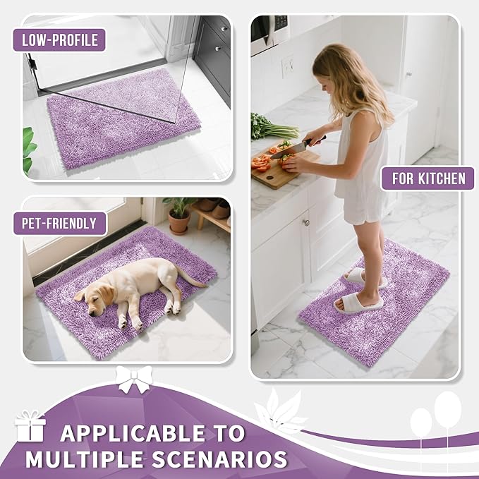 Yimobra Long Bathroom Rug Non Slip 44x24 Inch, Extra Thick Soft Absorbent Chenille Bath Mat, Machine Washable Quick Dry Bath Rugs for Bathroom Floor, Tub and Shower, Home Decor Accessories, Lilac