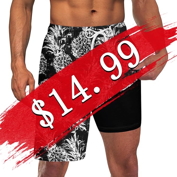 Goodstoworld Mens Swim Trunks with Compression Liner 9'' Inseam Quick Dry Swimsuit Shorts M-3XL