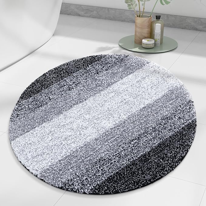 Arotive Microfiber Bathroom Rugs, Shaggy Soft and Absorbent Bath Rug, Non-Slip, Thick Plush Machine Washable Dry Bath Mats for Bathroom, Tub and Shower, 30x30, Black, Round