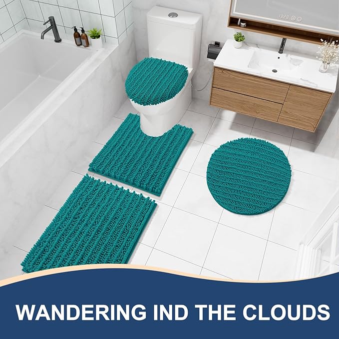 Arotive Luxury Chenille Bathroom Rug Mat, Extra Soft Thick Absorbent Shaggy Bath Rugs, Non-Slip Machine Wash Dry, Plush Bath Mats for Bathroom, Shower and Tub, 36x24, Lake Blue