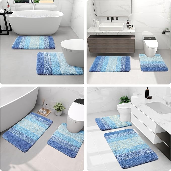 Arotive Microfiber Bathroom Rugs, Shaggy Soft and Absorbent Bath Rug, Non-Slip, Thick Plush Machine Washable Dry Bath Mats for Bathroom, Tub and Shower, 30x20, Light Royal Blue, Rectangular