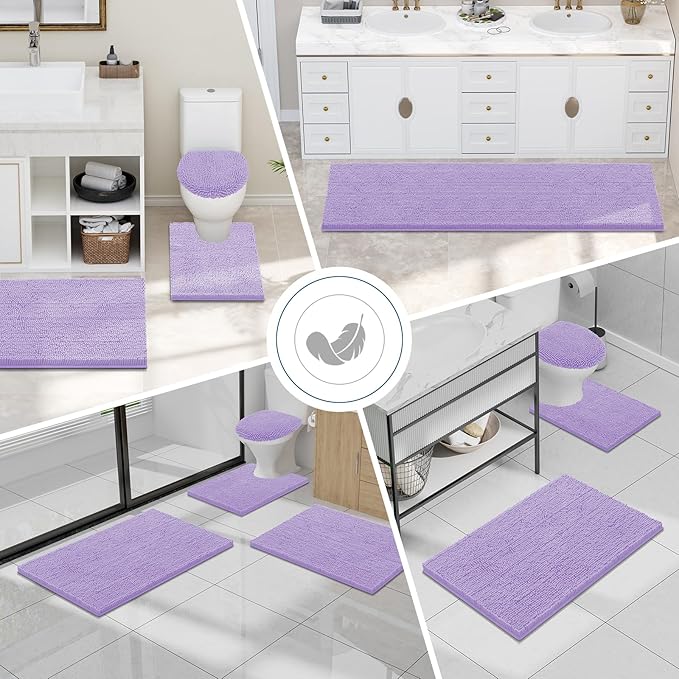 Smiry Luxury Chenille Bathroom Rugs 70x24, Extra Soft and Absorbent Shaggy Bath Mat, Machine Washable, Non-Slip Plush Carpet Runner for Tub, Shower, and Floor, Home Decor Accessories, Purple