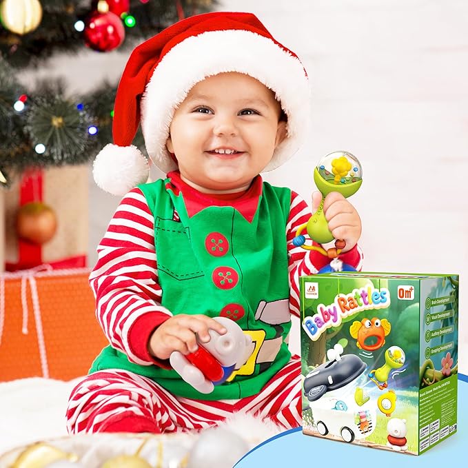 Baby Rattles 0-6 Months | Sensory Toys for Infants 6-12 Month, Wrist Rattle Socks, Foot Finder & Teething Toys | Newborn Toys Gift for Boys and Girls, Baby Shower Gifts Christmas Stocking Stuffers