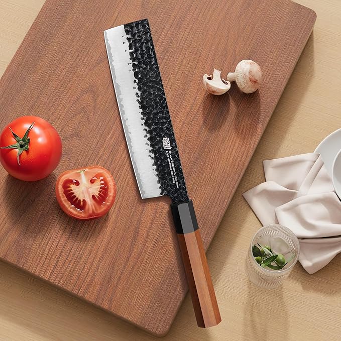 FINDKING Dynasty Series Japanese Nakiri Knife, Professional Vegetable Cleaver, 9Cr18MoV High Carbon Steel Blade, African Rosewood Octagonal Handle, for Shred, Slicing, Mincing, 7 Inches