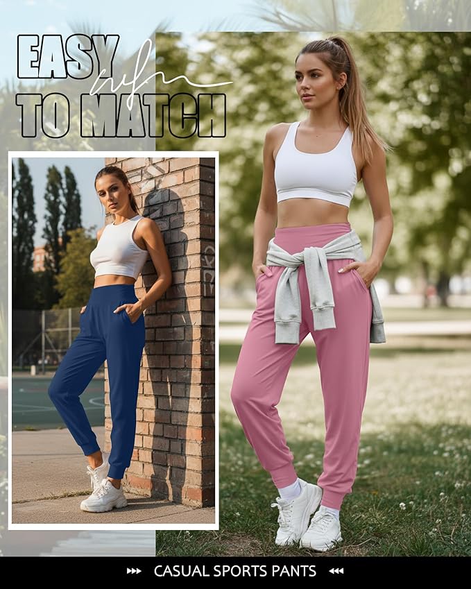 2 Pack Women's Yoga Joggers, Cozy Sweatpants with Pockets Casual Loose Comfy High Waisted Lounge Pants