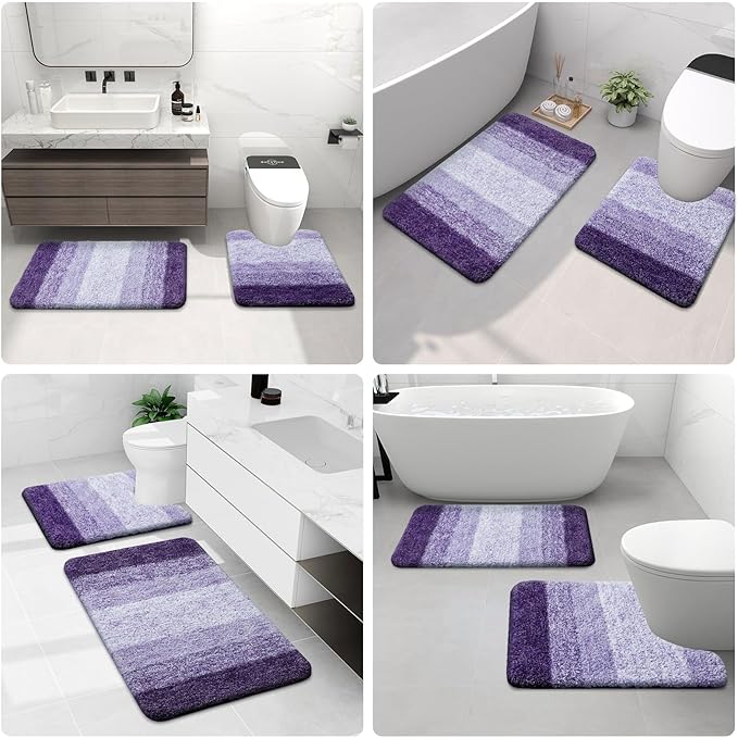 Arotive Microfiber Bathroom Rugs, Shaggy Soft and Absorbent Bath Rug, Non-Slip, Thick Plush Machine Washable Dry Bath Mats for Bathroom, Tub and Shower, 47x17, Dark Purple, Rectangular