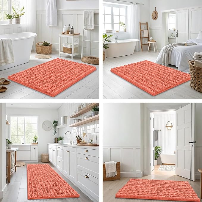 Smiry Bathroom Rugs Mat 30x20, Extra Soft Absorbent Chenille Bath Rugs, Non Slip Rubber Backing Machine Washable Quick Dry Bath Mats for Bathroom Floor, Tub, Shower, Home Decor Accessories, Coral