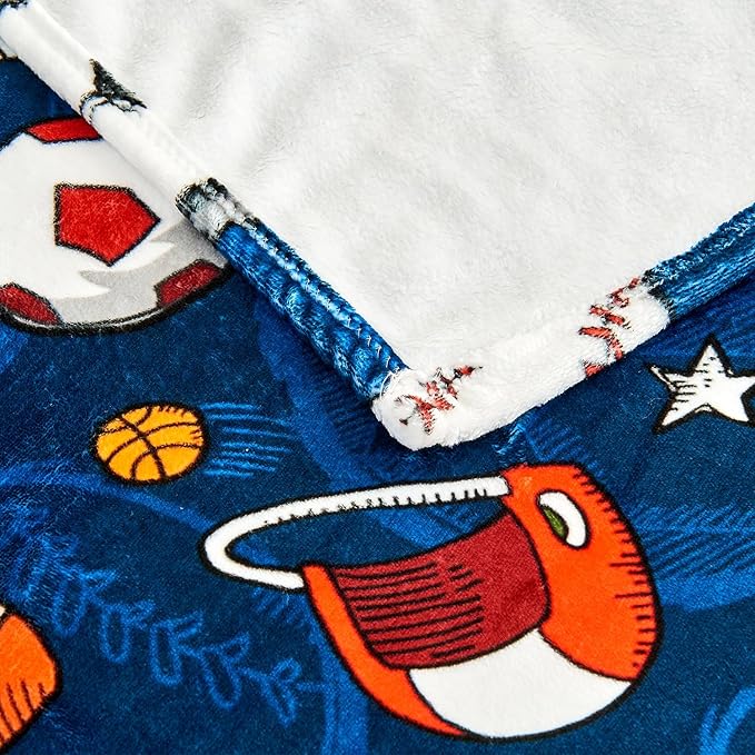 Wajade Sports Blanket for Boys,Soft Fleece 3D Soccer Basketball Baseball Football Kids Blanket for Couch Sofa Bedroom, Fuzzy Ball Throws for Kids Boys Teens,60"x80"