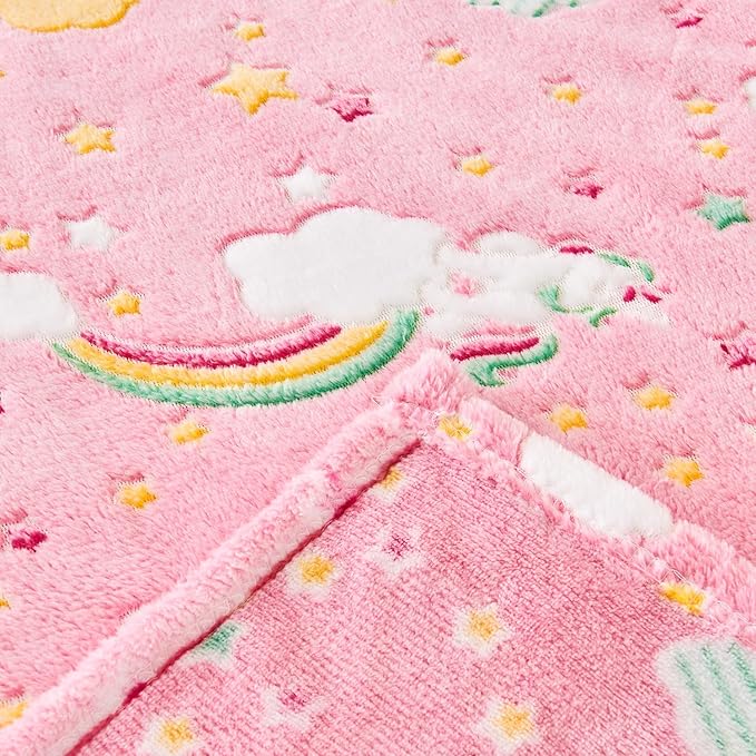 Wajade Rainbow Gifts Toys for Girls - Glow in The Dark Rainbow Blanket Birthday Christmas Decor for Kids Age 3 4 5 6 7 8 9 10 11 12 Years Old Teens Child Toddler Throw Pink 60"x80"