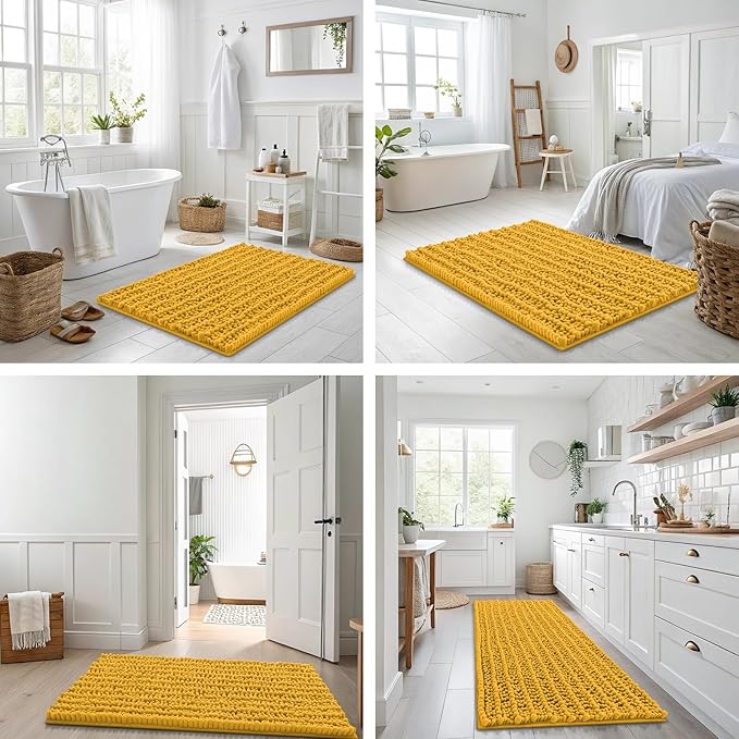 Smiry Bathroom Rugs Mat 36x24, Extra Soft Absorbent Chenille Bath Rugs, Non Slip Rubber Backing Machine Washable Quick Dry Bath Mats for Bathroom Floor, Tub, Shower, Home Accessories, Golden Yellow