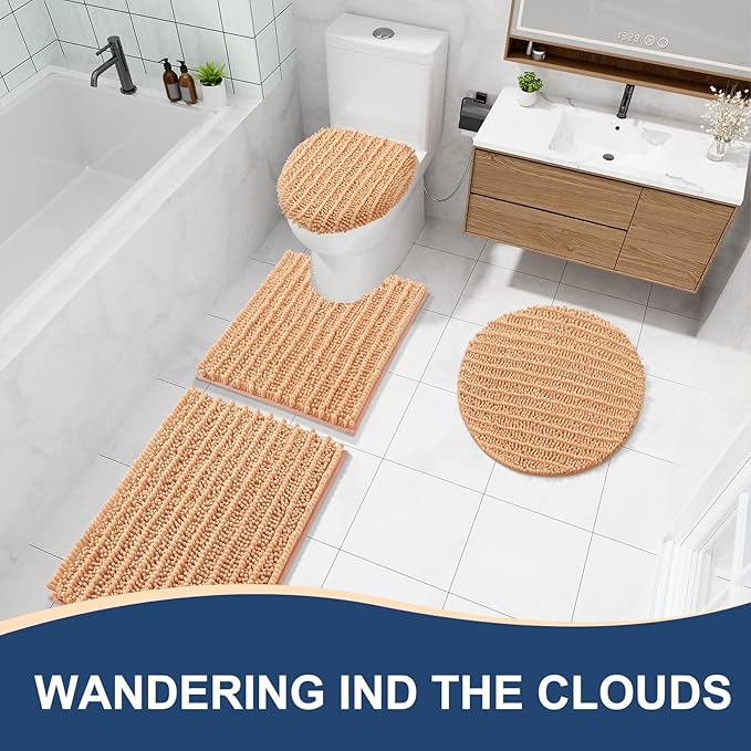 Arotive Luxury Chenille Bathroom Rug Mat, Extra Soft Thick Absorbent Shaggy Bath Rugs, Non-Slip Machine Wash Dry, Plush Bath Mats for Bathroom, Shower and Tub, 36x24, Peach