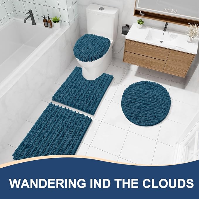 Arotive Luxury Chenille Bathroom Rug Mat, Extra Soft Thick Absorbent Shaggy Bath Rugs, Non-Slip Machine Wash Dry, Plush Bath Mats for Bathroom, Shower and Tub, 50x30, Peacock Blue