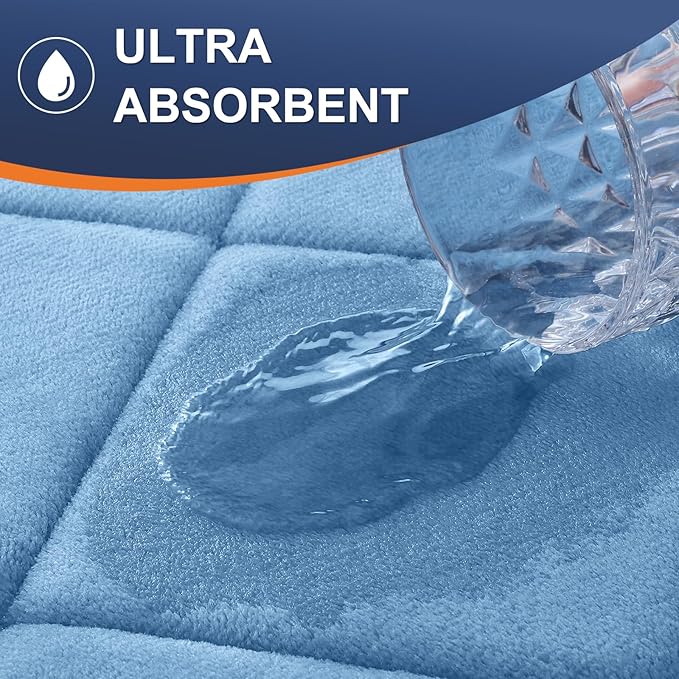 OLANLY Memory Foam Bath Mat 47x20, Ultra Soft and Absorbent Bathroom Rugs, Machine Washable, Comfortable Bath Carpet for Bathroom Floor, Tub and Shower, Blue