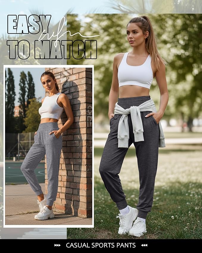 2 Pack Women's Yoga Joggers, Cozy Sweatpants with Pockets Casual Loose Comfy High Waisted Lounge Pants