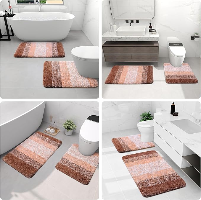 Arotive Microfiber Bathroom Rugs, Shaggy Soft and Absorbent Bath Rug, Non-Slip, Thick Plush Machine Washable Dry Bath Mats for Bathroom, Tub and Shower, 54x24, Orange, Rectangular