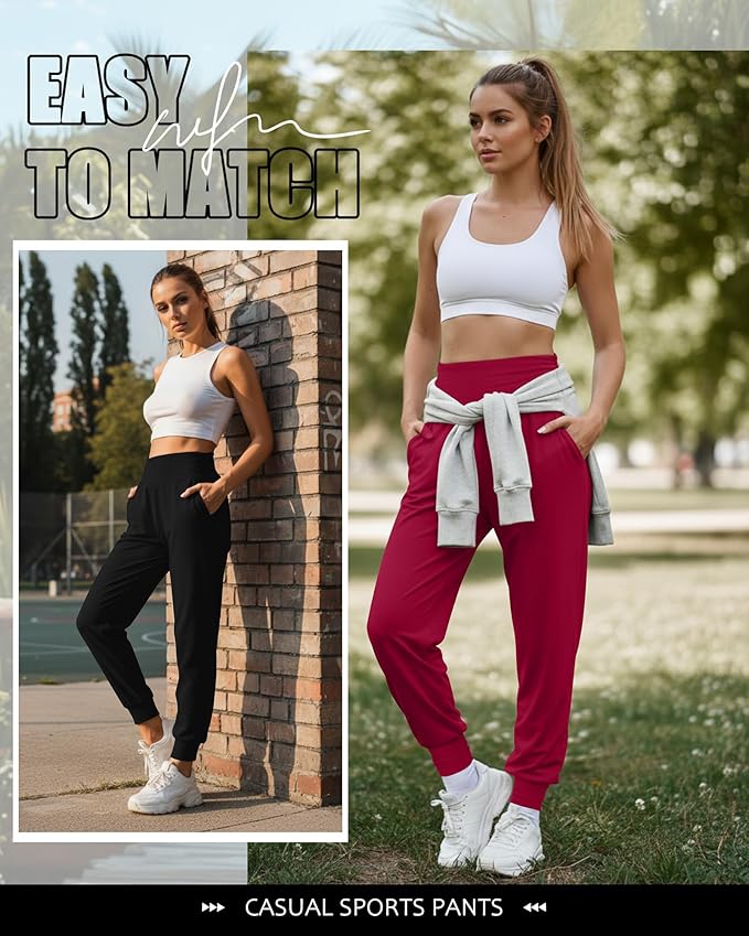 2 Pack Women's Yoga Joggers, Cozy Sweatpants with Pockets Casual Loose Comfy High Waisted Lounge Pants