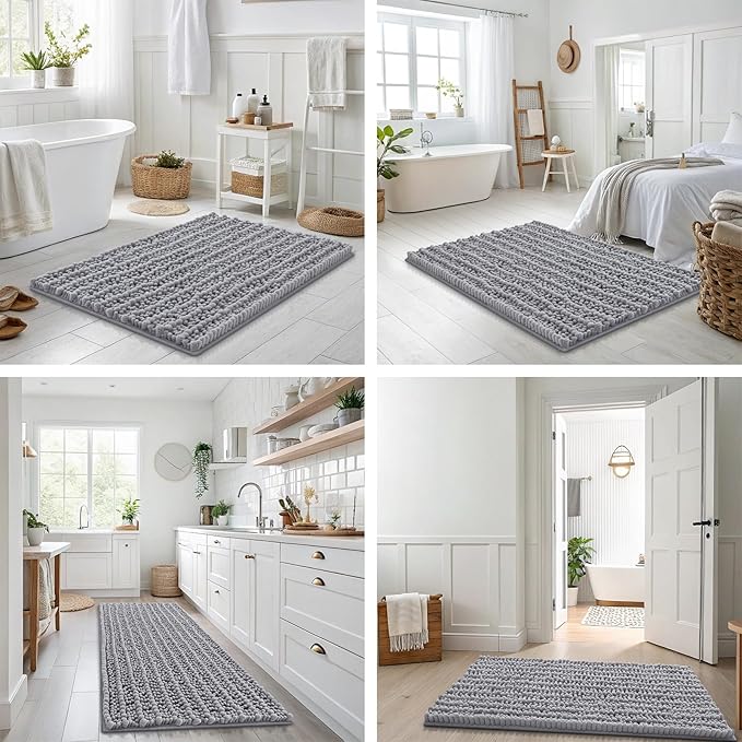 Smiry Bathroom Rugs Mat 40x32, Extra Soft Absorbent Chenille Bath Rugs, Non Slip Rubber Backing Machine Washable Quick Dry Bath Mats for Bathroom Floor, Tub, Shower, Home Decor Accessories, Grey