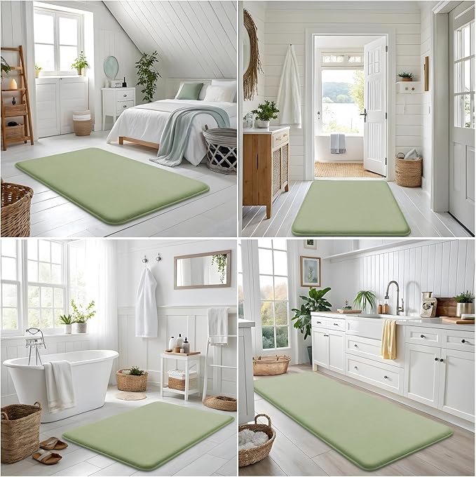 Smiry Memory Foam Bath Mat 47x17, Extra Soft and Absorbent Bathroom Mats, Non Slip Washable Carpet for Floor, Shower and Tub, Sage Green