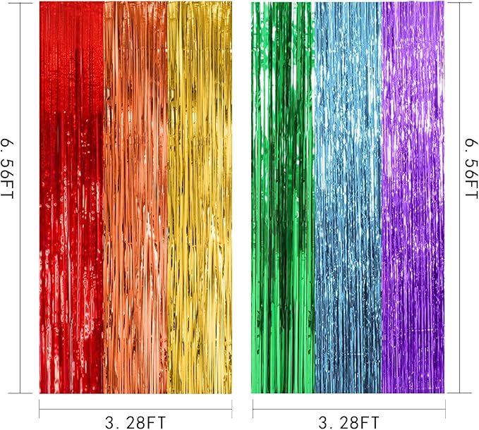 10 Pack Rainbow Backdrop Party Decorations Tinsel Curtain Party Streamer Foil Fringe Birthday Decorations Photo Booth Colorful Theme First Day of School Engagement Baby Shower Decor