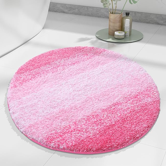Arotive Microfiber Bathroom Rugs, Shaggy Soft and Absorbent Bath Rug, Non-Slip, Thick Plush Machine Washable Dry Bath Mats for Bathroom, Tub and Shower, 24x24, Pink, Round