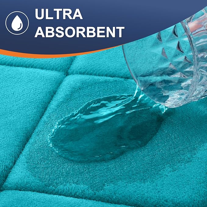 OLANLY Memory Foam Bath Mat 70x24, Ultra Soft and Absorbent Bathroom Rugs, Machine Washable, Comfortable Bath Carpet for Bathroom Floor, Tub and Shower, Teal
