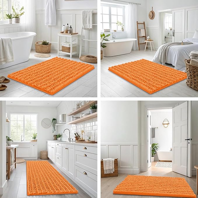 Smiry Bathroom Rugs Mat 36x24, Extra Soft Absorbent Chenille Bath Rugs, Non Slip Rubber Backing Machine Washable Quick Dry Bath Mats for Bathroom Floor, Tub, Shower, Home Decor Accessories, Orange