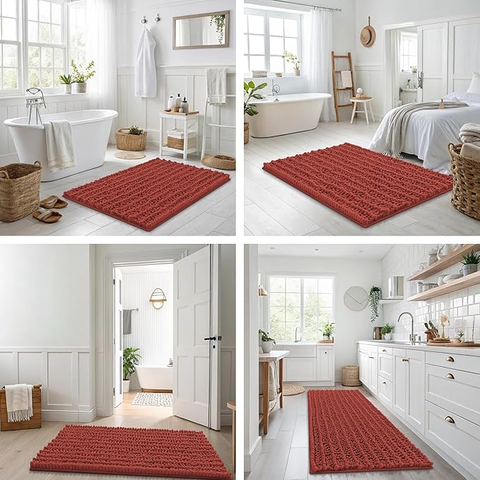 Smiry Bathroom Rugs Mat 30x20, Extra Soft Absorbent Chenille Bath Rugs, Non Slip Rubber Backing Machine Washable Quick Dry Bath Mats for Bathroom Floor, Tub, Shower, Home Decor Accessories, Maple Red