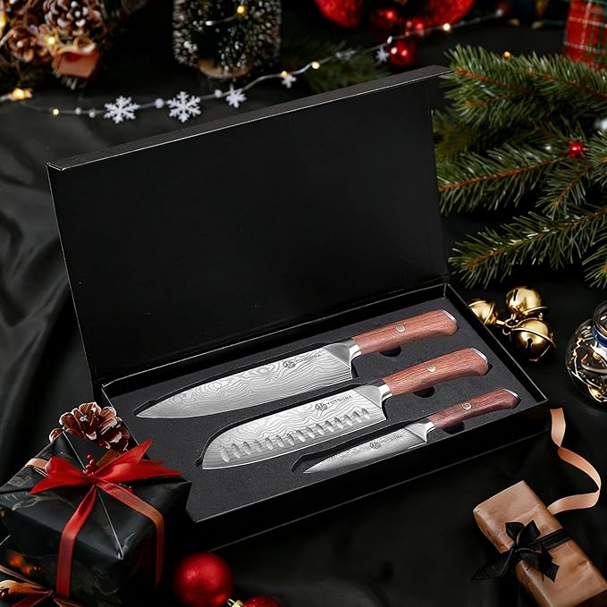 YOTSUBA Kitchen Knives Set 3 PCS, Ultra Sharp Chef Knife Set High Carbon Stainless Steel Blade, for Home & Restaurant Use, With Smooth Ergonomic Handle and Stylish Premium Gift Box