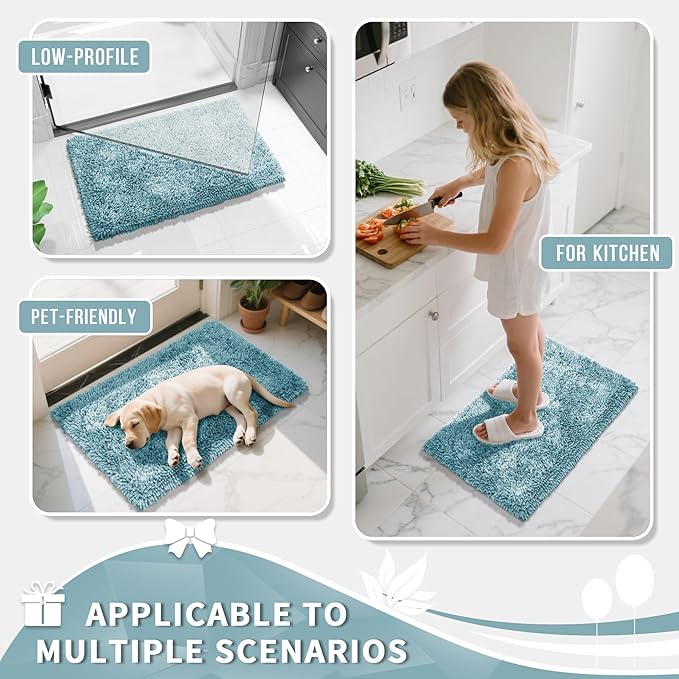 Yimobra Chenille Bathroom Rugs Non Slip, Extra Thick Soft Absorbent Bath Rug 31.5x20 Inch, Machine Washable Quick Dry Bath Mat for Bathroom Floor, Tub and Shower, Home Decor Accessories, Greyish Blue