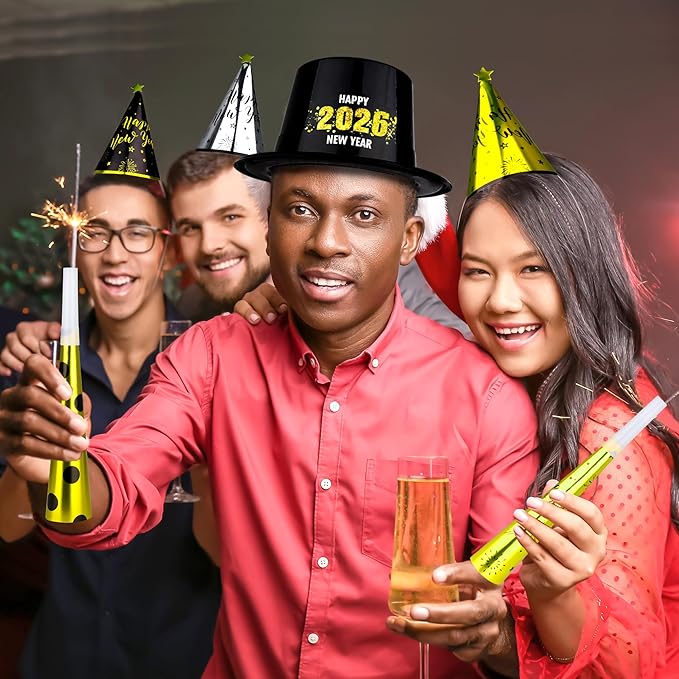 96PCS Party Supplies - New Years Headbands, Hats & Noisemakers for 48 People - Plastic Party Favors, Cone Hats, Horns